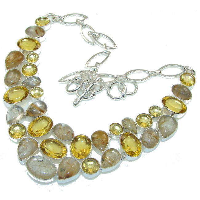 Fancy Quality!! Golden Rutilated Quartz Sterling Silver necklace