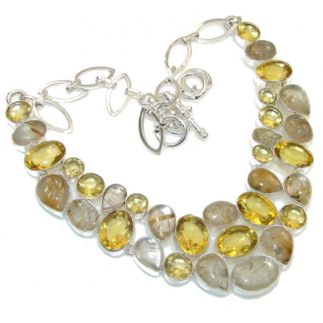 Fancy Quality!! Golden Rutilated Quartz Sterling Silver necklace