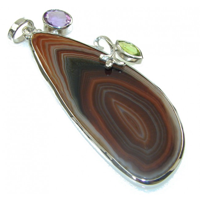 Large! Fashion Brown Agate Sterling Silver Pendant