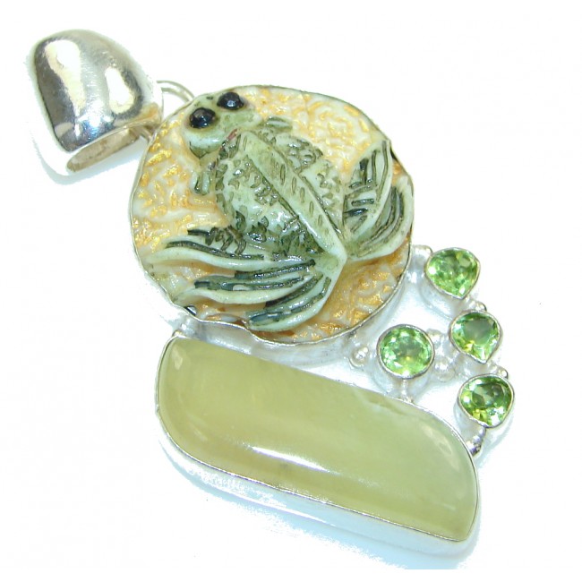 Fashion Frog! Carved Ox Bone Sterling Silver Pendant