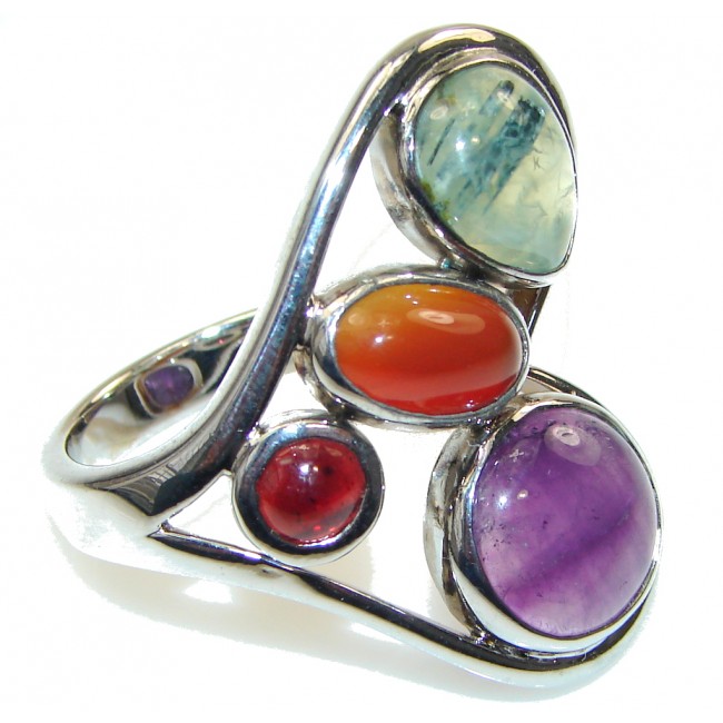 Chunky Multistone Amethyst Sterling Silver Ring s. 7 3/4