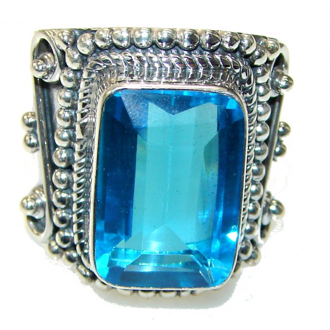 Large! Stunning Color Swiss Blue Quartz Sterling Silver Ring s. 10 1/2