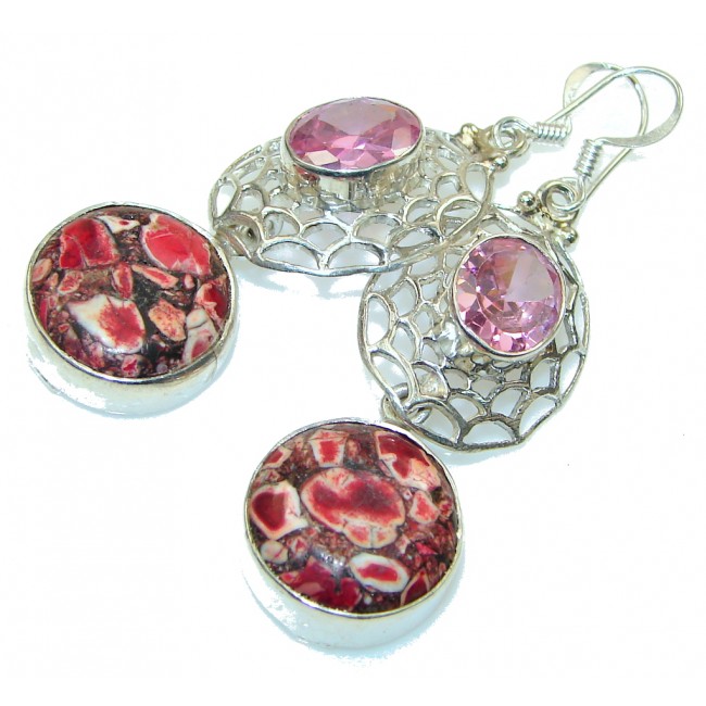Pink Fiesta Red Crinoid Fossil Sterling Silver earrings
