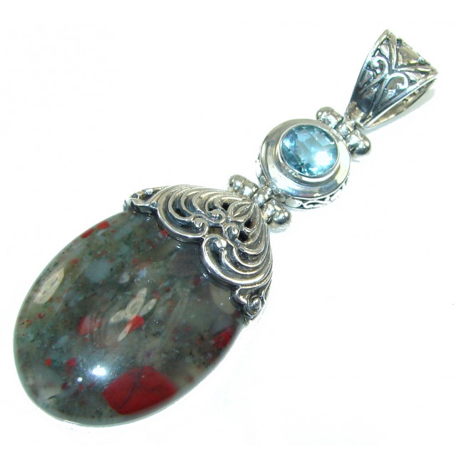 Bali Collection Moss Agate Blue Topaz Sterling Silver Pendant