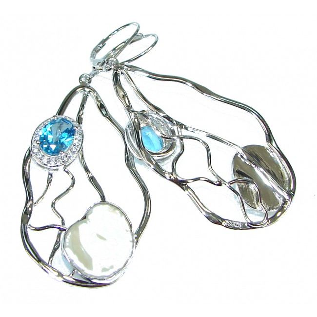 Stunning Design! Blue Topaz, Mother of Pearl Sterling Silver earrings