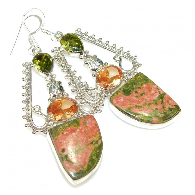 Spring Garland! Green Russian Unakite Sterling Silver earrings