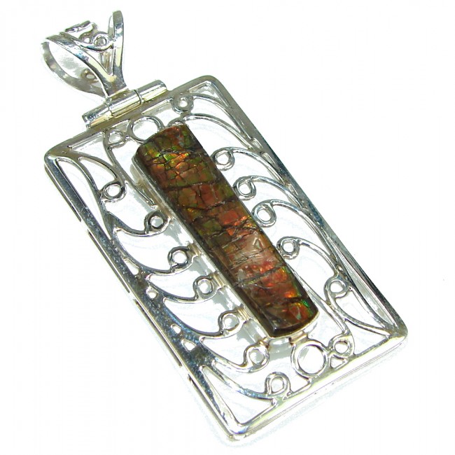 Natural Red Ammolite Sterling Silver Pendant