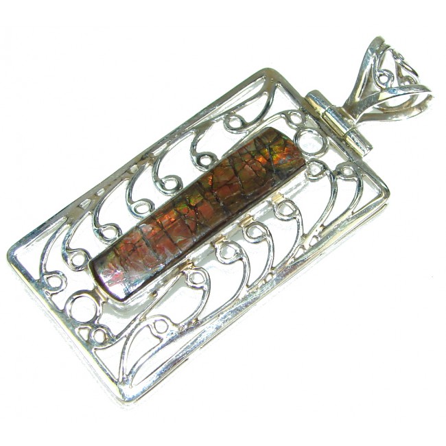Natural Red Ammolite Sterling Silver Pendant