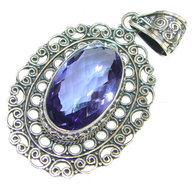 Excellent Created Amethyst Sterling Silver Pendant
