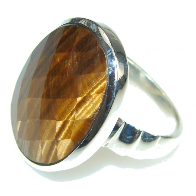 Protective During Travel! Brown Tigers Eye Sterling Silver Ring s. 8 1/2