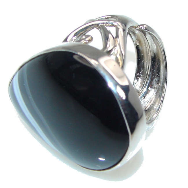 Fantastic Black Botswana Agate Sterling Silver Ring s. 8 adjustable