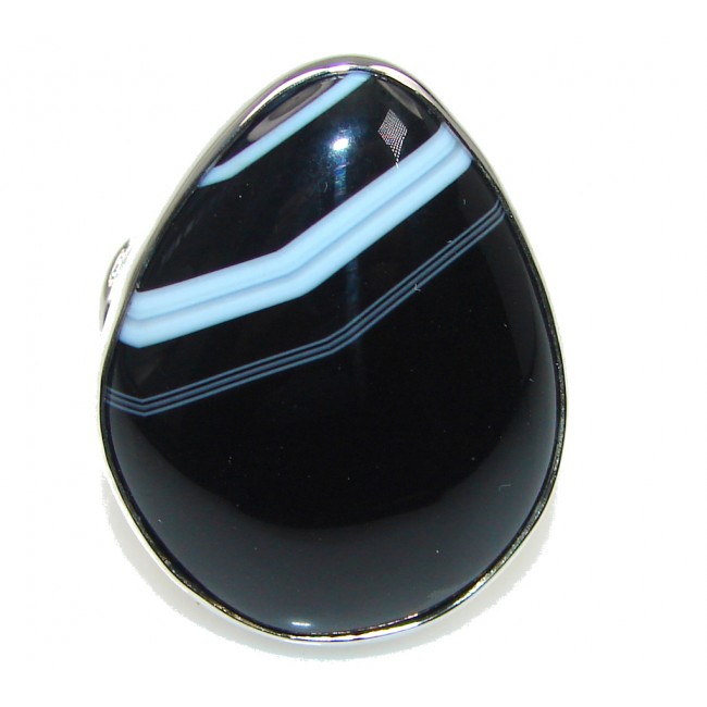 Fantastic Black Botswana Agate Sterling Silver Ring s. 8 adjustable