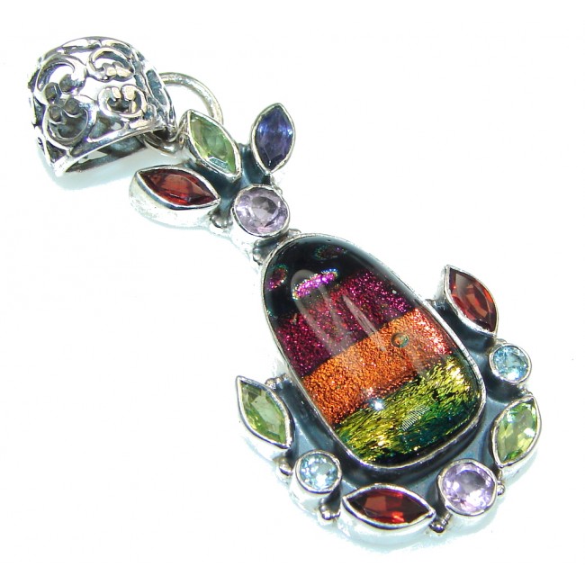 Illusion Floral! Mexican Dichroid Glass Sterling Silver pendant