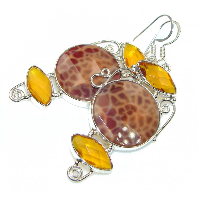 Excellent Orange Mexican Fire Agate Sterling Silver earrings
