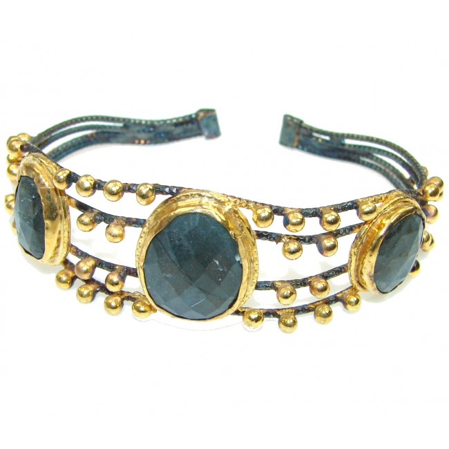 Italy Made! Stunning Blue Labradorite, Rhodium Plated, Gold Plated Sterling Silver Bracelet / Cuff