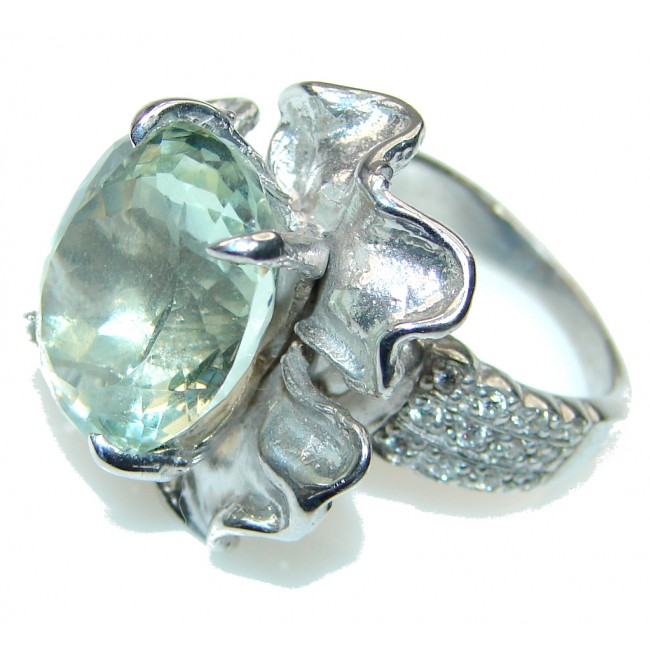 Tropical! Light Green Amethyst Sterling Silver Ring s. 6 1/4