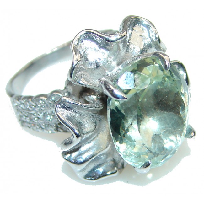 Tropical! Light Green Amethyst Sterling Silver Ring s. 6 1/4