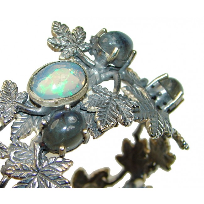 Transformation And Magic! Natural Blue Labradorite & Opal, Rhodium Plated Sterling Silver Bracelet / Cuff