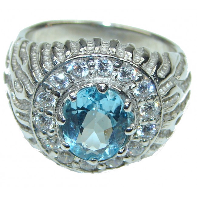 Water Of The Sea! Natural Blue Topaz & White Topaz Sterling Silver Ring s. 8 1/2
