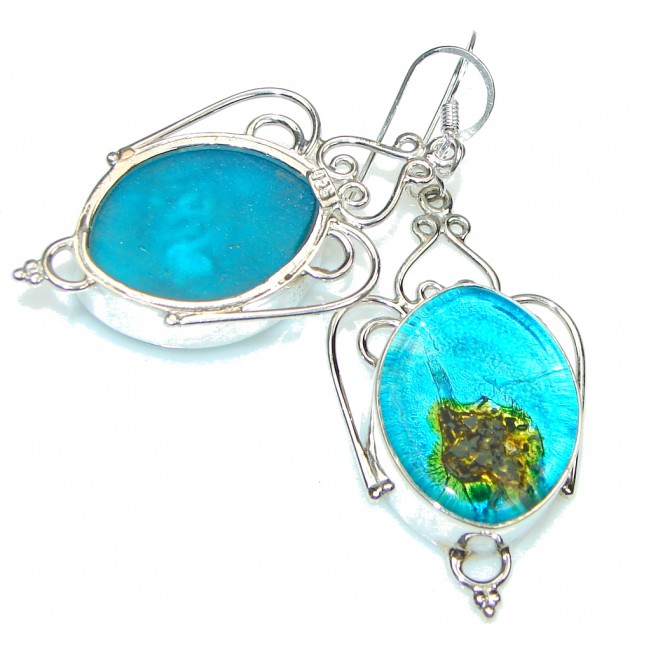 Deep Ocean! Blue Dichroid Glass Sterling Silver earrings