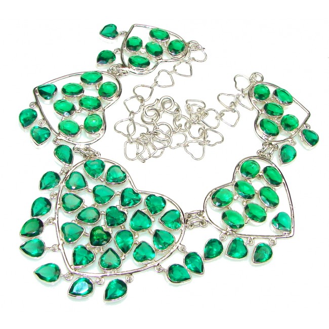 Green Love! Created Green Emerald Sterling Silver Necklace