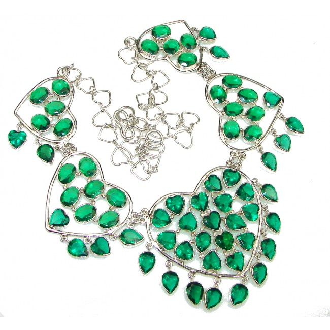 Green Love! Created Green Emerald Sterling Silver Necklace