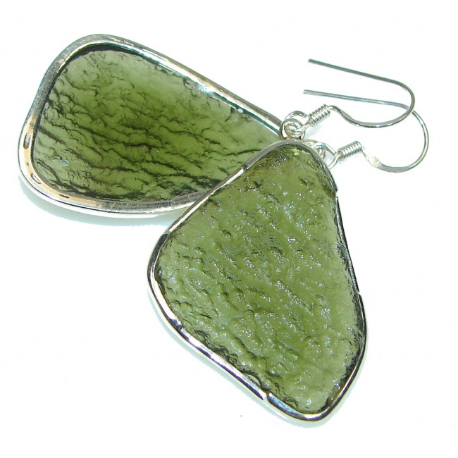 Green Island! Green Moldavite Silver Sterling earrings