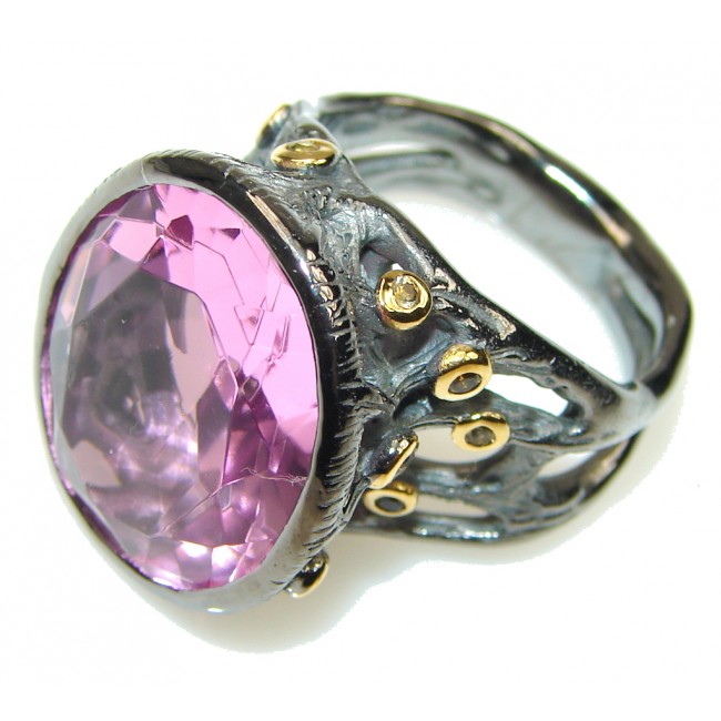 Italy Made Pink Topaz, 18ct Gold Plated, Black Rhodium Plated Sterling Silver ring; size. 9
