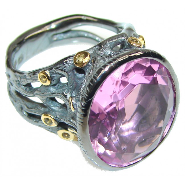 Italy Made Pink Topaz, 18ct Gold Plated, Black Rhodium Plated Sterling Silver ring; size. 9