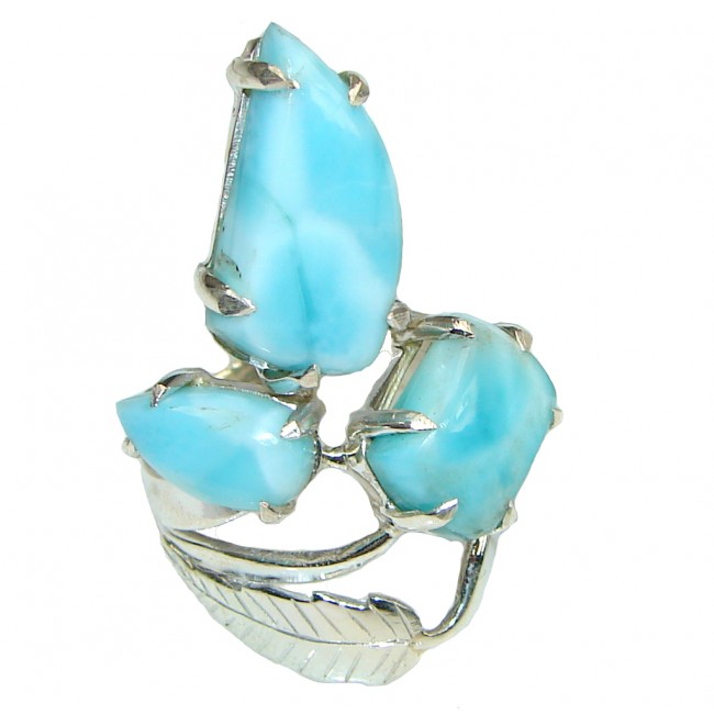 Big! Exclusive Light Blue Larimar Sterling Silver Ring s. 10