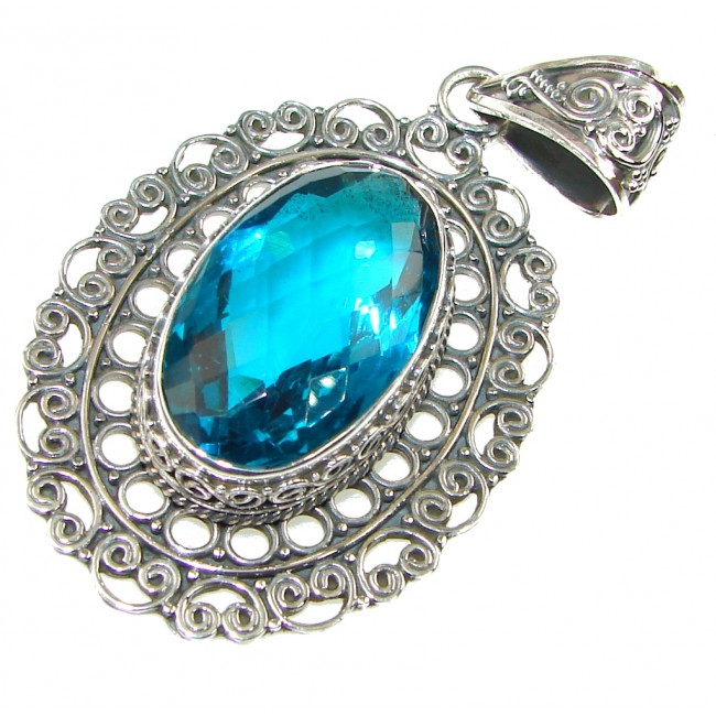 Excellent! Created London Blue Topaz Sterling Silver Pendant