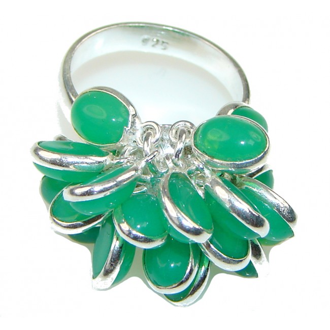 Excellent Green Jade Sterling Silver ring s. 6 1/4