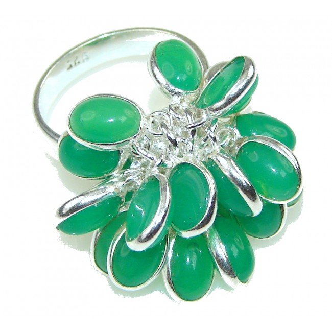 Excellent Green Jade Sterling Silver ring s. 6 1/4