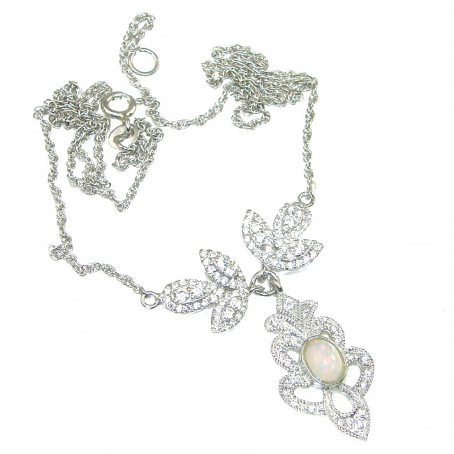 Delicate! Natural Opal, White Topaz Sterling Silver Necklaces