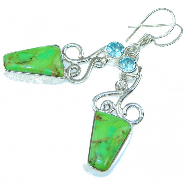 Fresh Green Turquoise, Swiss Blue Topaz Sterling Silver earrings