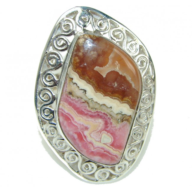 Big! Stylish Pink Rhodochrosite Sterling Silver ring s. 11