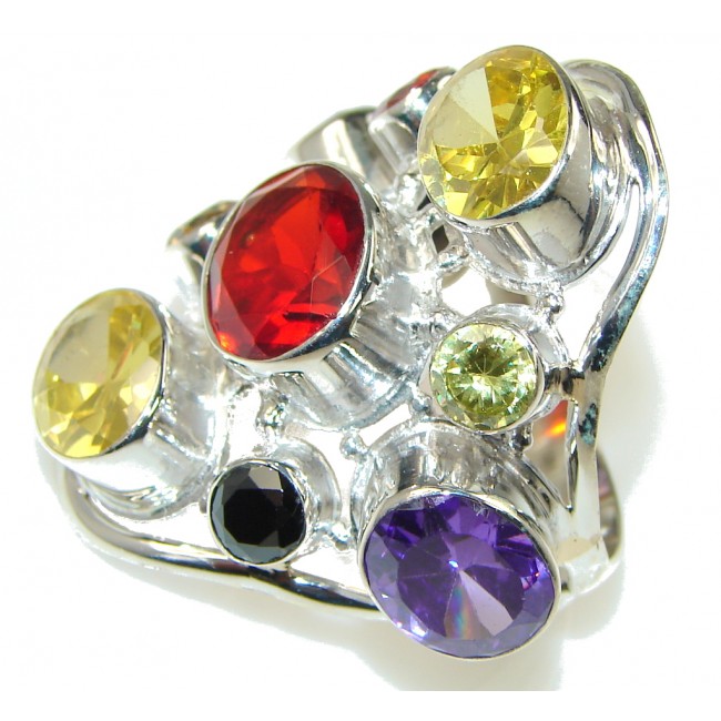 Large! Aura Of Beauty! Multicolor Quartz Sterling Silver ring s. 11 1/2