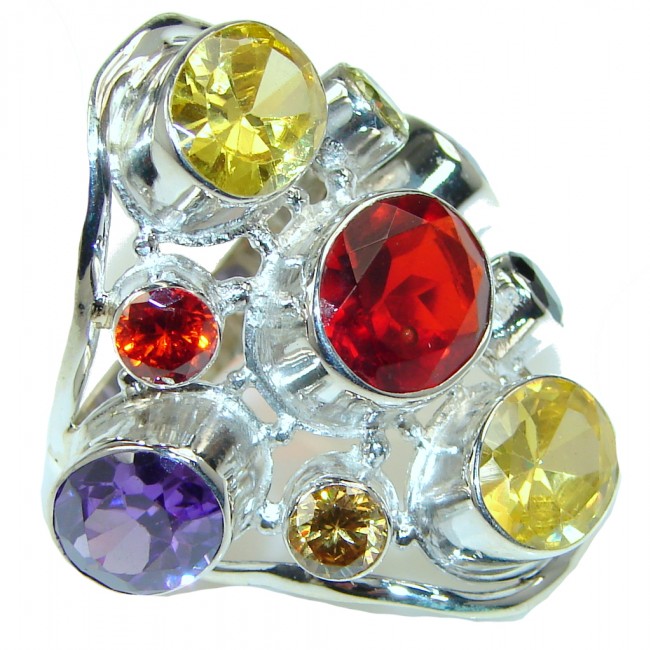 Large! Aura Of Beauty! Multicolor Quartz Sterling Silver ring s. 11 1/2