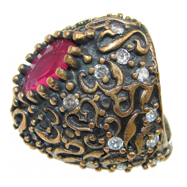 Victorian Style created Pink Ruby Sterling Silver Ring s. 5 1/4