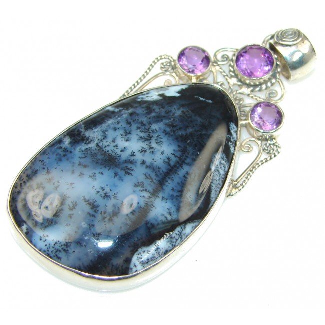 Exclusive Black Dendritic Agate Sterling Silver Pendant