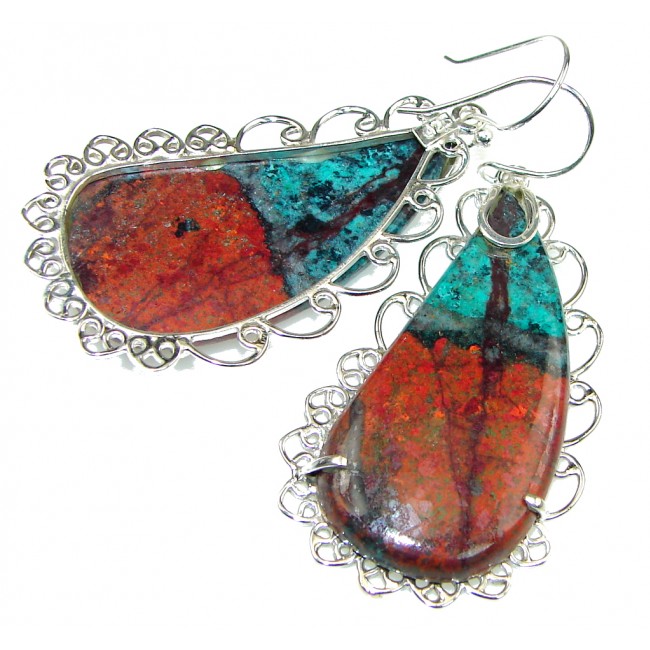 Superior Quality! Red Sonora Jasper Sterling Silver Earrings