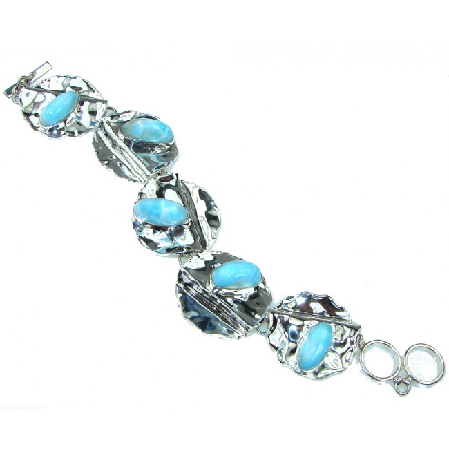 Delightful Ocean! Blue Larimar Sterling Silver Bracelet