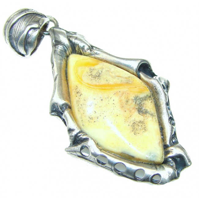 Big! Classy Yellow Amber Sterling Silver Pendant