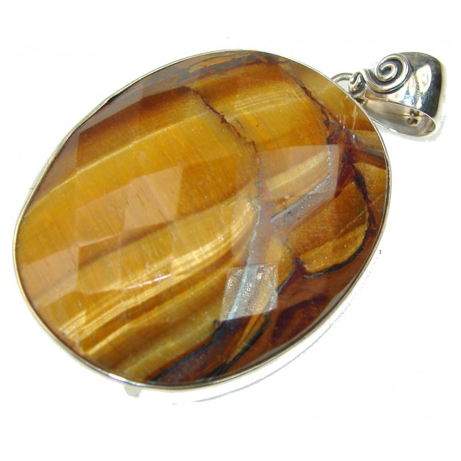 Fantastic Faceted AAA Tigers Eye Sterling Silver Pendant