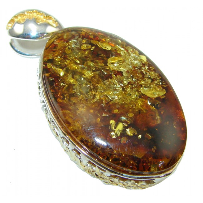 Stunning! Baltic Golden Amber Gold Plated Sterling Silver Pendant