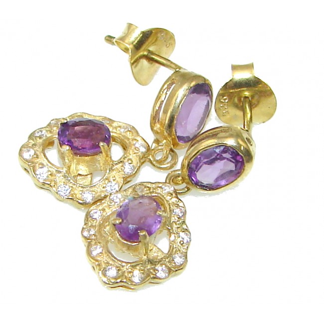 Amazing! Amethyst, White Topaz, Gold Plated Sterling Silver earrings
