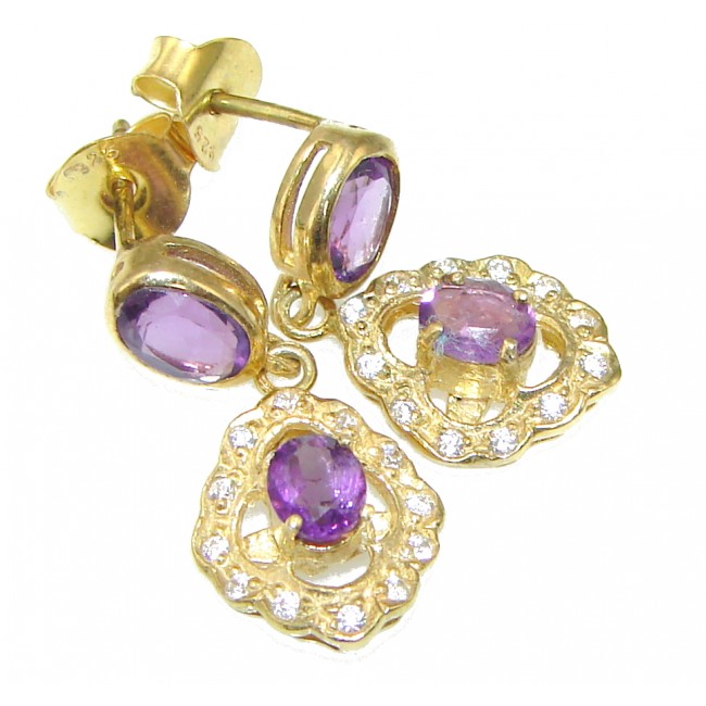Amazing! Amethyst, White Topaz, Gold Plated Sterling Silver earrings