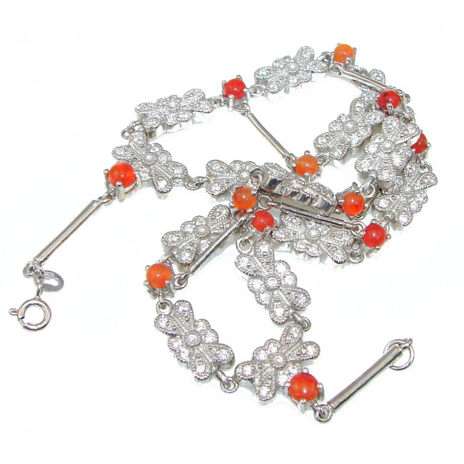 Gorgeous Design! Orange Sapphire, White Topaz Sterling Silver Bracelet