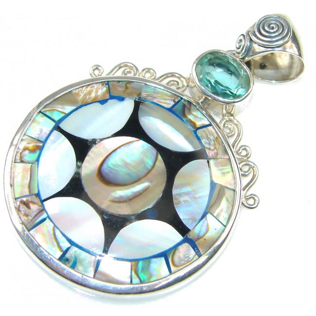 Ocean Daisy! Rainbow Shell Abalone Sterling Silver Pendant