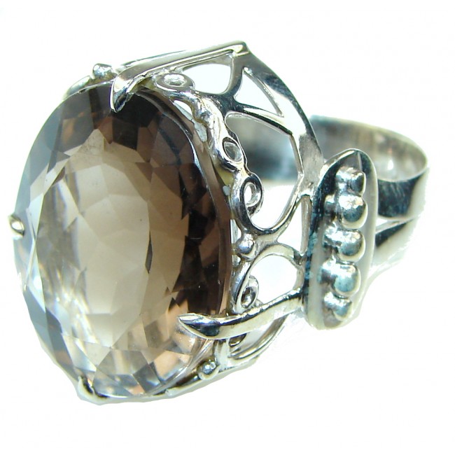 Big! Royal Style! Brown Smoky Topaz Sterling Silver ring s. 10